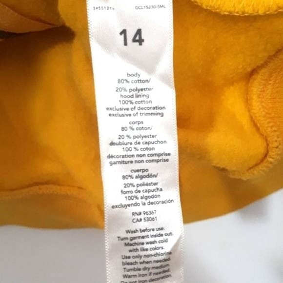 OshKosh B'Gosh Yellow Full Zip Hoodie Navy Blue Logo Boys Size 14 - Picture 8 of 8